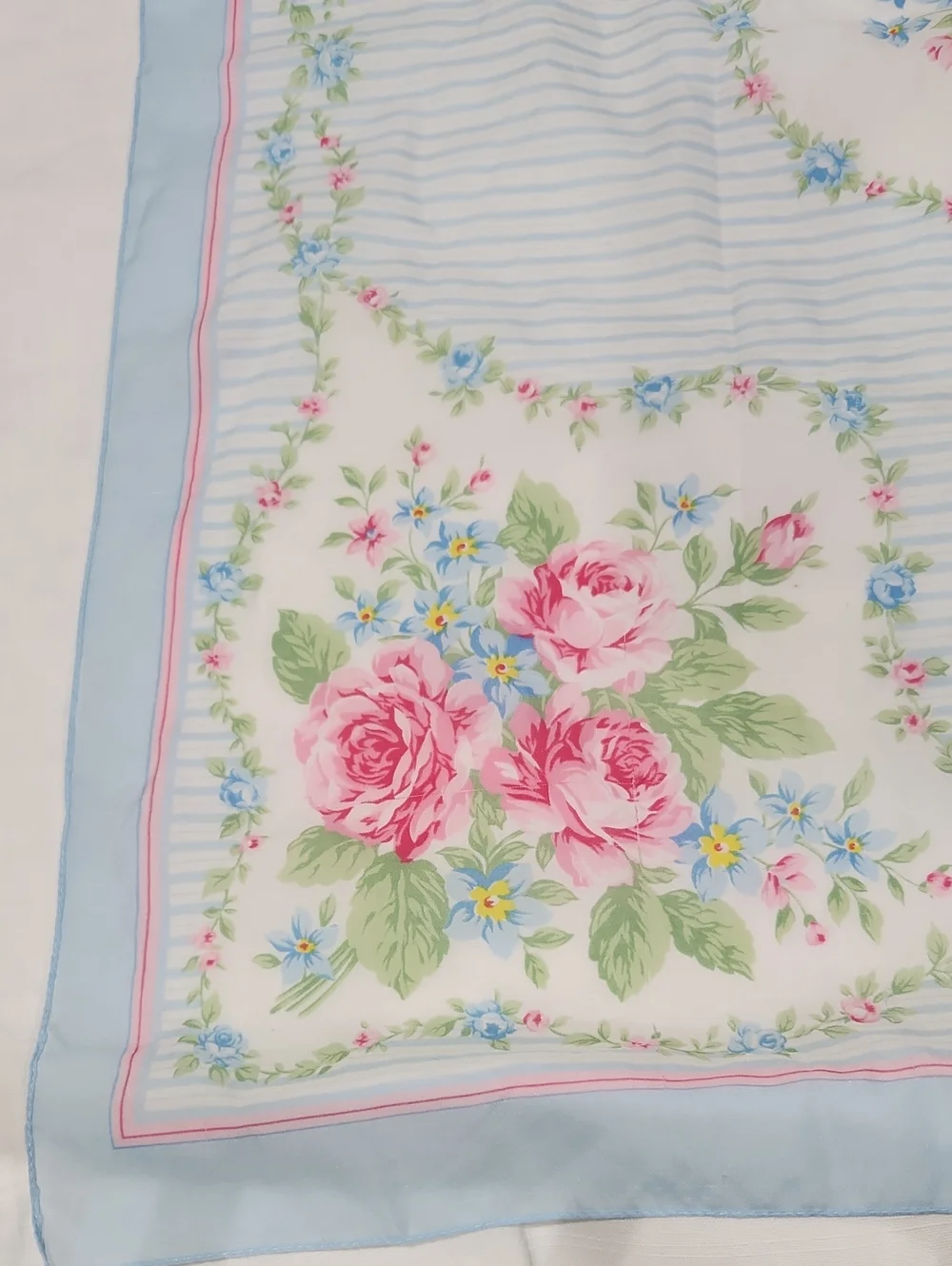 Vintage Floral Rose Print Women's Scarf - Pink & Blue  Size 34x34